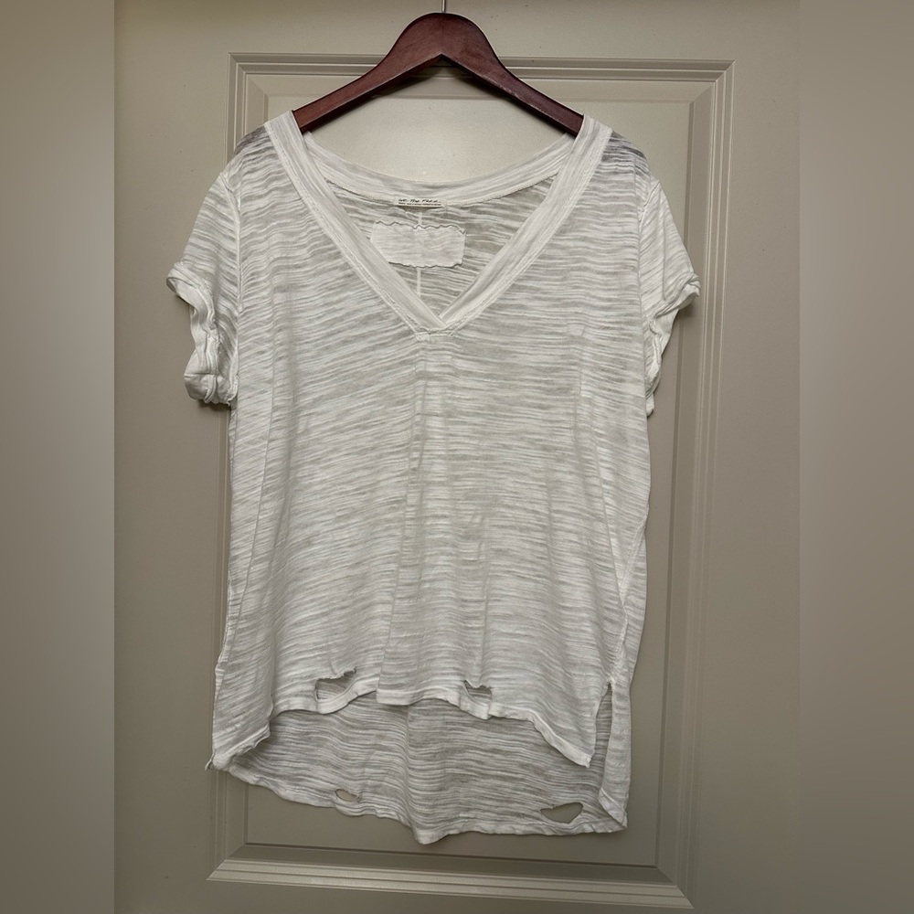 Free People We The Free White tshirt; distressed design; loose fitting